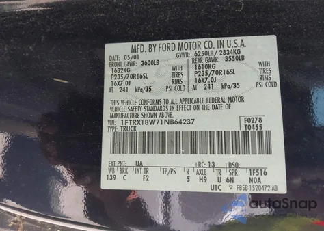 2001 Ford F-150 Lariat/Xl/Xlt from USA, damaged, VIN 1FTRX18W71NB64237